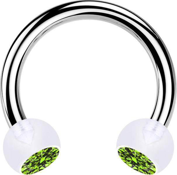 Produktbild Star Piercing Micro Circular Barbell silber mit zwei Kugeln transparent Kristall hellgrün (ohne Messing, Chirurgenstahl 316L, Bioflex)