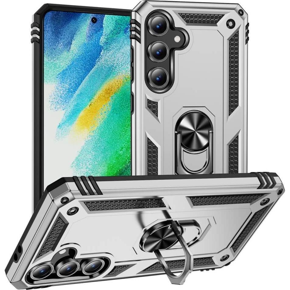 Cover-Discount FE - Robustes Back Cover mit Kickstand (Samsung Galaxy S24 FE), Smartphone Hülle, Silber