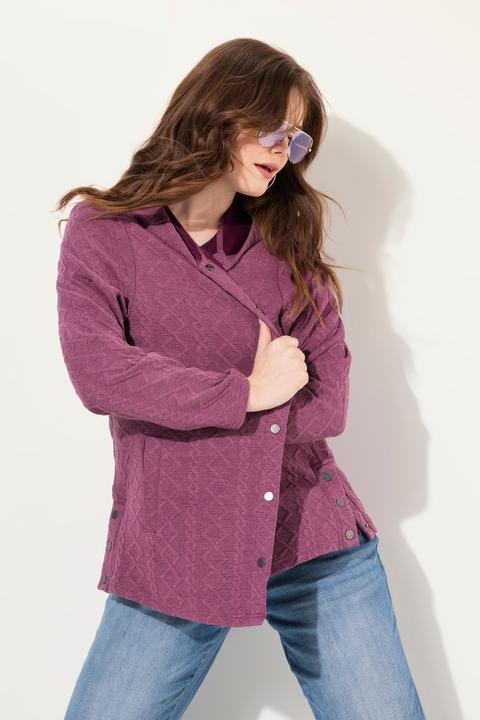 Image du produit Ulla Popken Veste à capuche, motif torsadé et boutons-pression. Dos plus long. (46, 48)