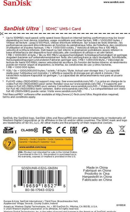 Actual product image SANDISK Ultra (32 GB, SDHC, U1, UHS-I)
