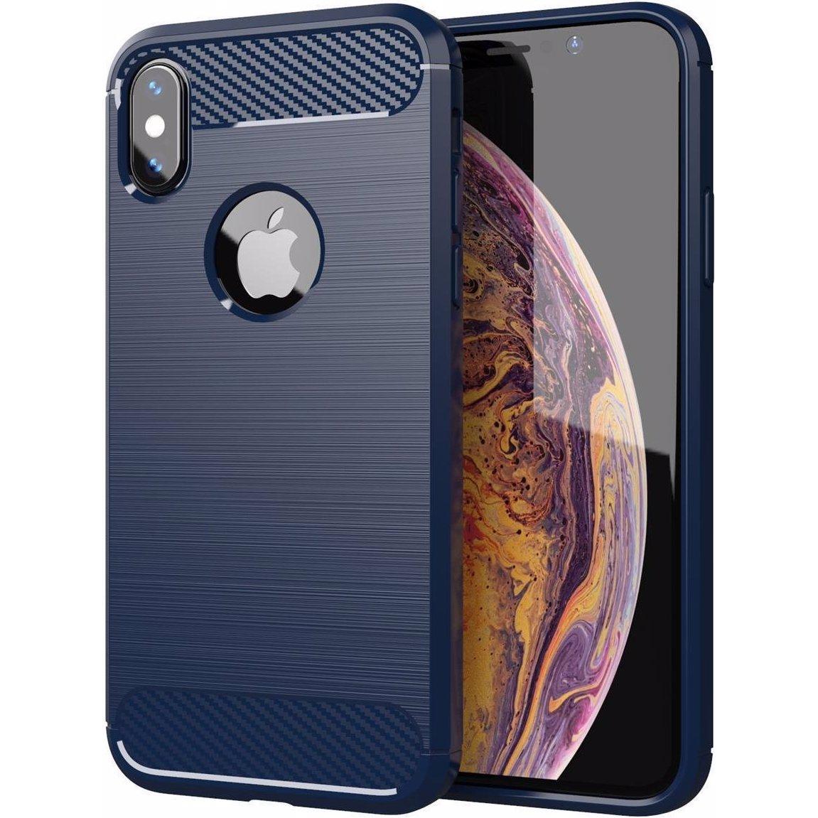 Cadorabo TPU Ultra Slim carbon edelstahl Kombi Cover (Apple iPhone XS Max), Smartphone Hülle, Blau