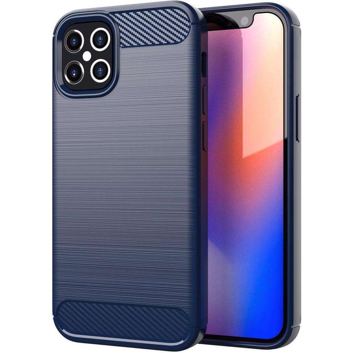 Cadorabo TPU Ultra Slim carbon edelstahl Kombi Cover (Apple iPhone 12 Pro Max), Smartphone Hülle, Blau