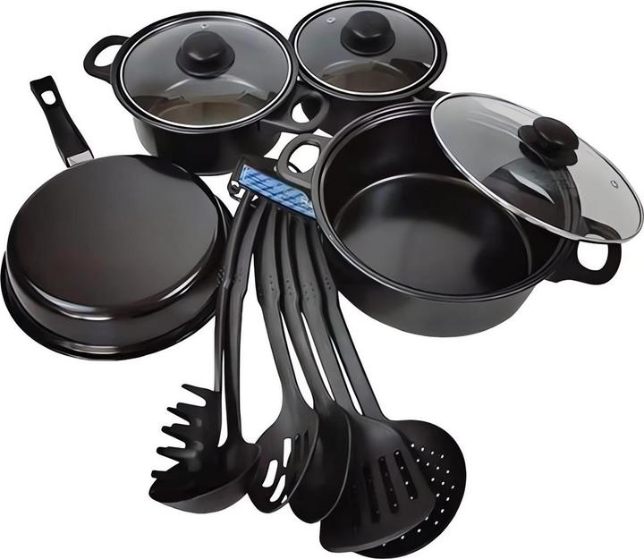 Actual product image König Design Cookware set saucepan frying pan 16 18 20 cm | 13-piece cooking set metal non-stick 3 lids (Pot)