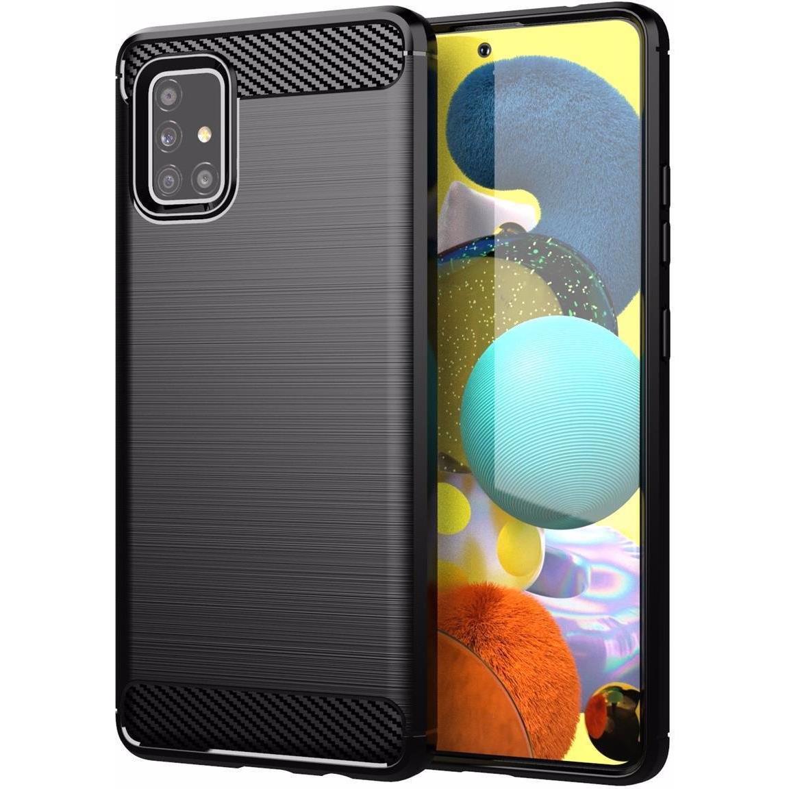 Cadorabo TPU Ultra Slim carbon edelstahl Kombi Cover (Samsung Galaxy M40s), Smartphone Hülle, Schwarz