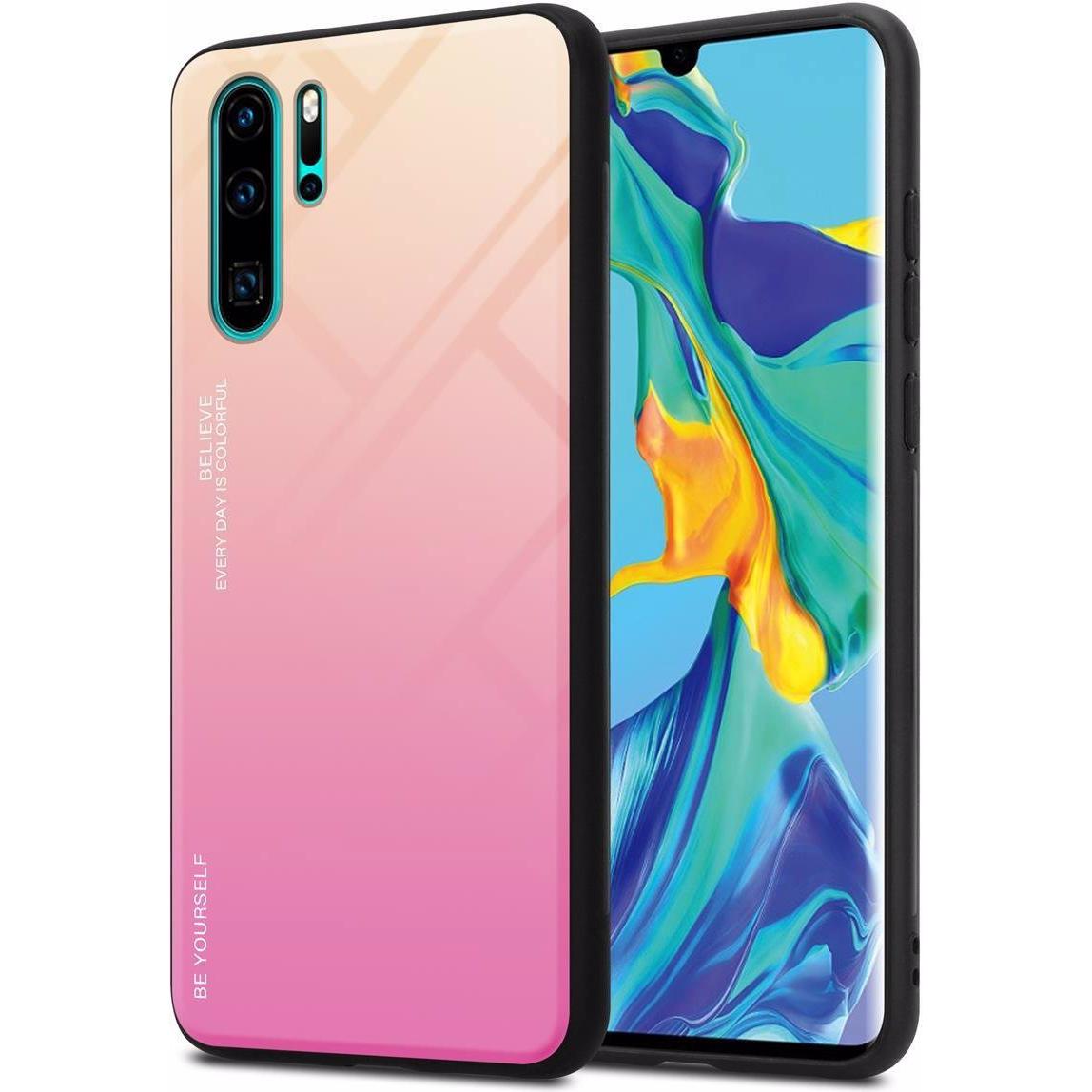 Cadorabo TPU 2 Farben Glas Cover (Huawei P30 Pro), Smartphone Hülle, Schwarz