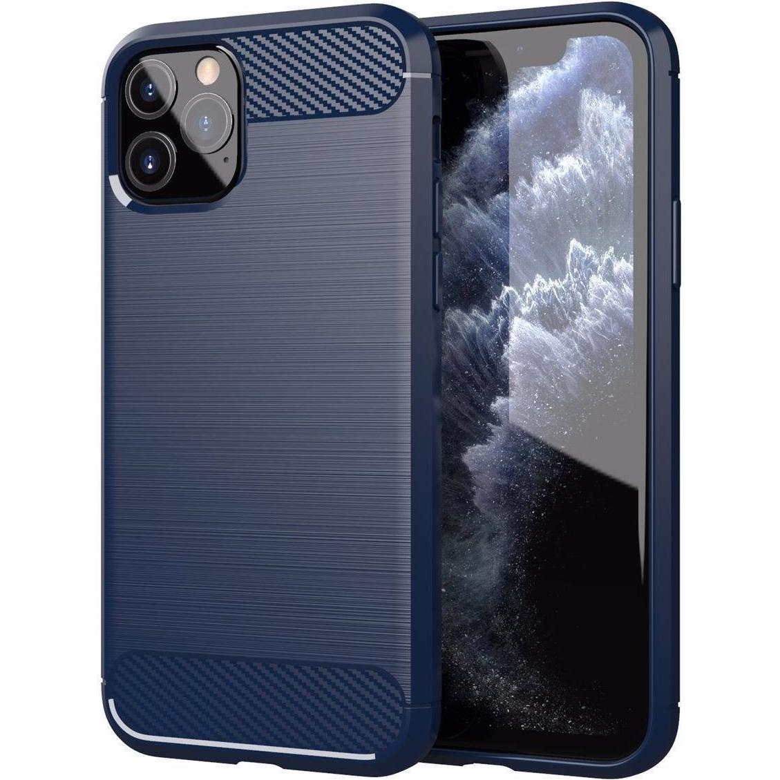 Cadorabo TPU Ultra Slim carbon edelstahl Kombi Cover (Apple iPhone 11 Pro Max), Smartphone Hülle, Blau