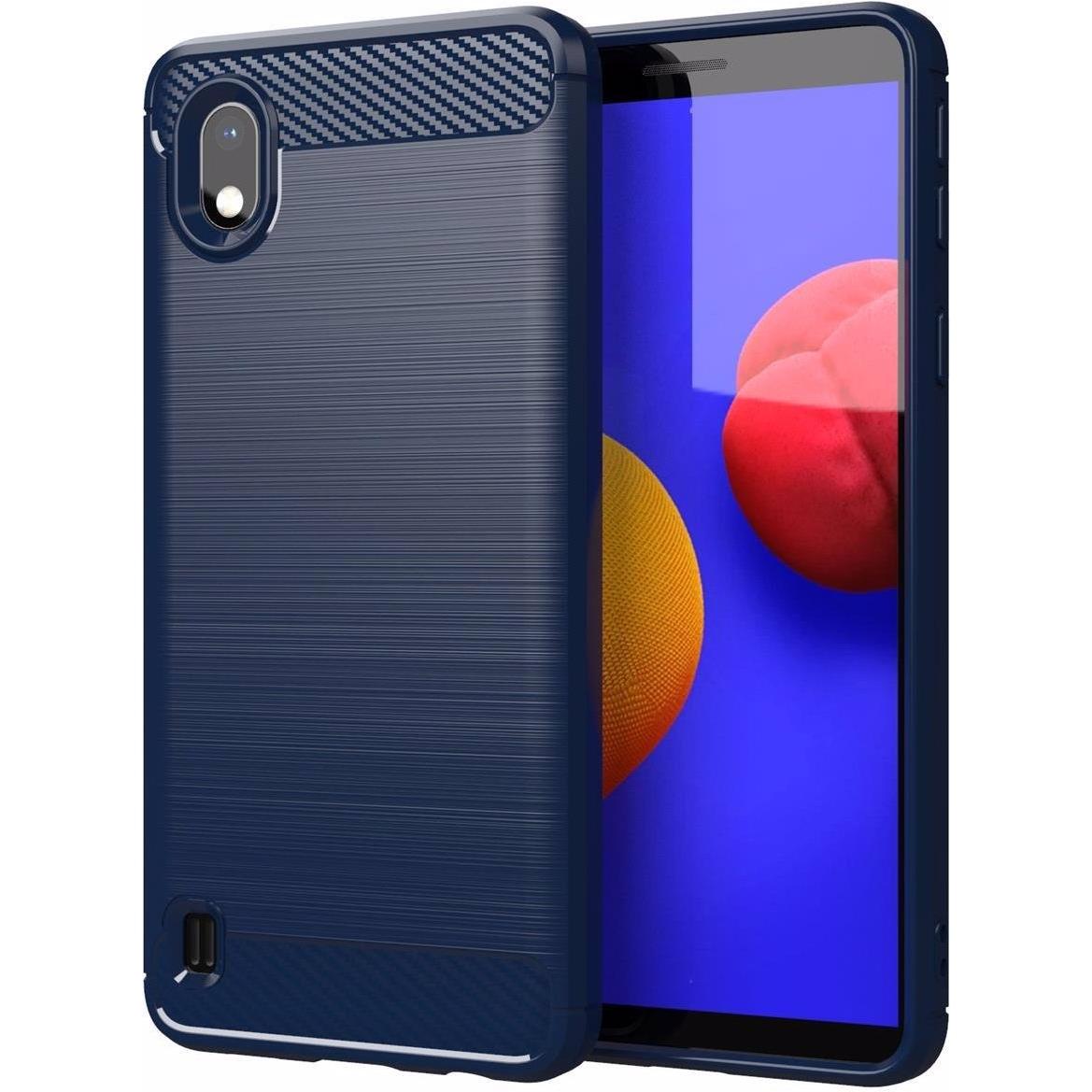Cadorabo TPU Ultra Slim carbon edelstahl Kombi Cover (Samsung Galaxy M10, Samsung Galaxy A10), Smartphone Hülle, Blau