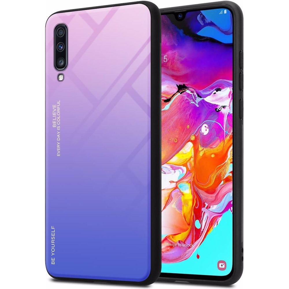 Cadorabo TPU 2 Farben Glas Cover (Samsung Galaxy A70, Samsung Galaxy A70S), Smartphone Hülle, Schwarz