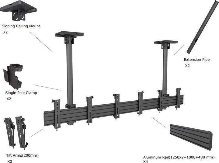 Produktbild Multibrackets Deckenhalter 3x, 30"- 42", schwarz, VESA 100x