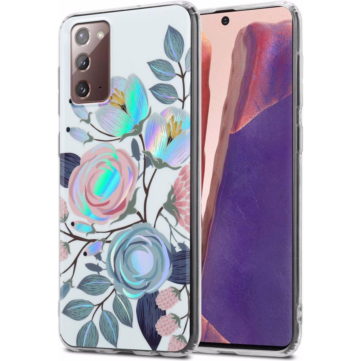 Cadorabo IMD TPU Bunte Blumen & Blätter Cover (Samsung Galaxy Note 20), Smartphone Hülle, Weiss