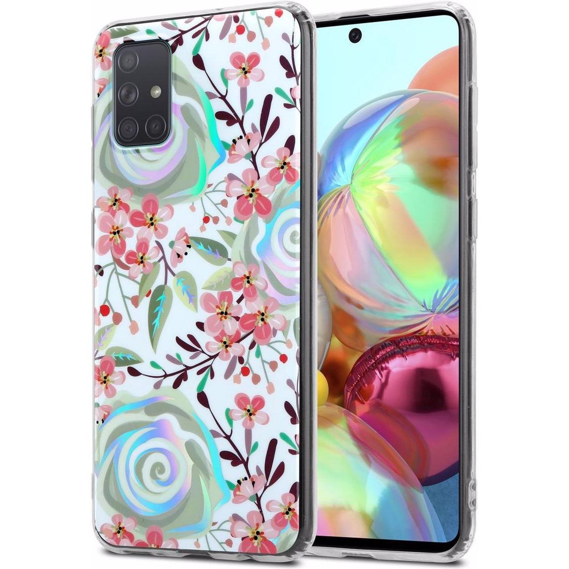 Cadorabo IMD TPU Bunte Blumen & Blätter Cover (Samsung Galaxy A71), Smartphone Hülle, Weiss