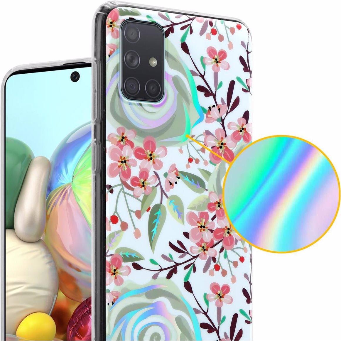 Thumbnail - Cadorabo IMD TPU Bunte Blumen & Blätter Cover (Samsung Galaxy A71), Smartphone Hülle, Weiss