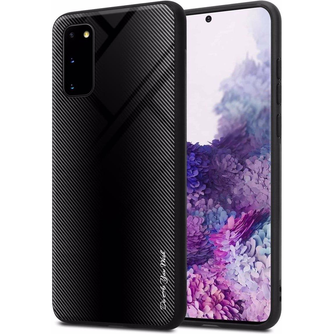 Cadorabo TPU Gestreiftes Glas Cover (Samsung Galaxy S20+), Smartphone Hülle, Schwarz