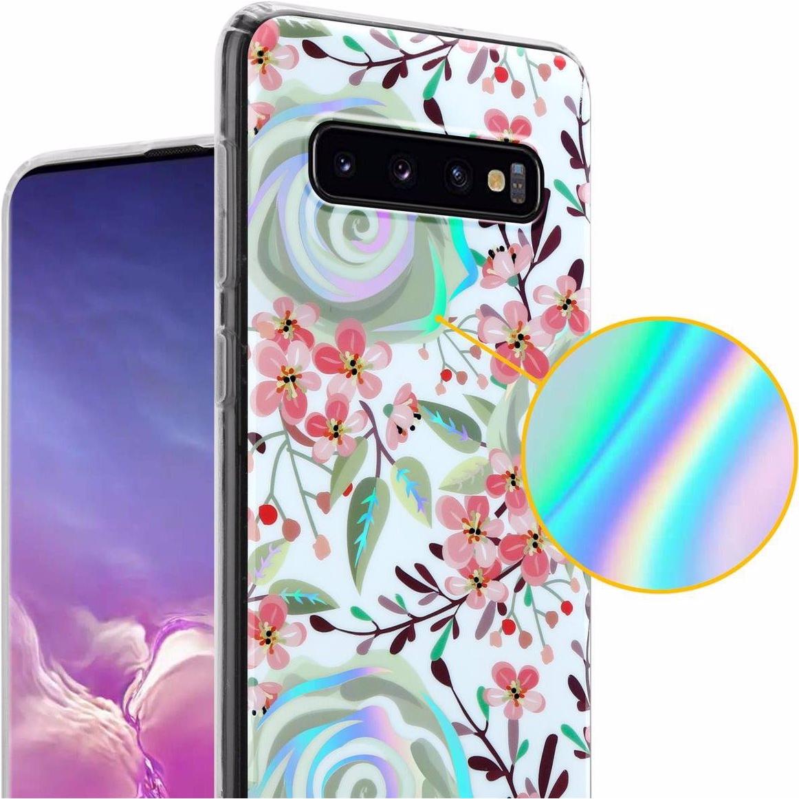 Thumbnail - Cadorabo IMD TPU Bunte Blumen & Blätter Cover (Samsung Galaxy S10), Smartphone Hülle, Weiss