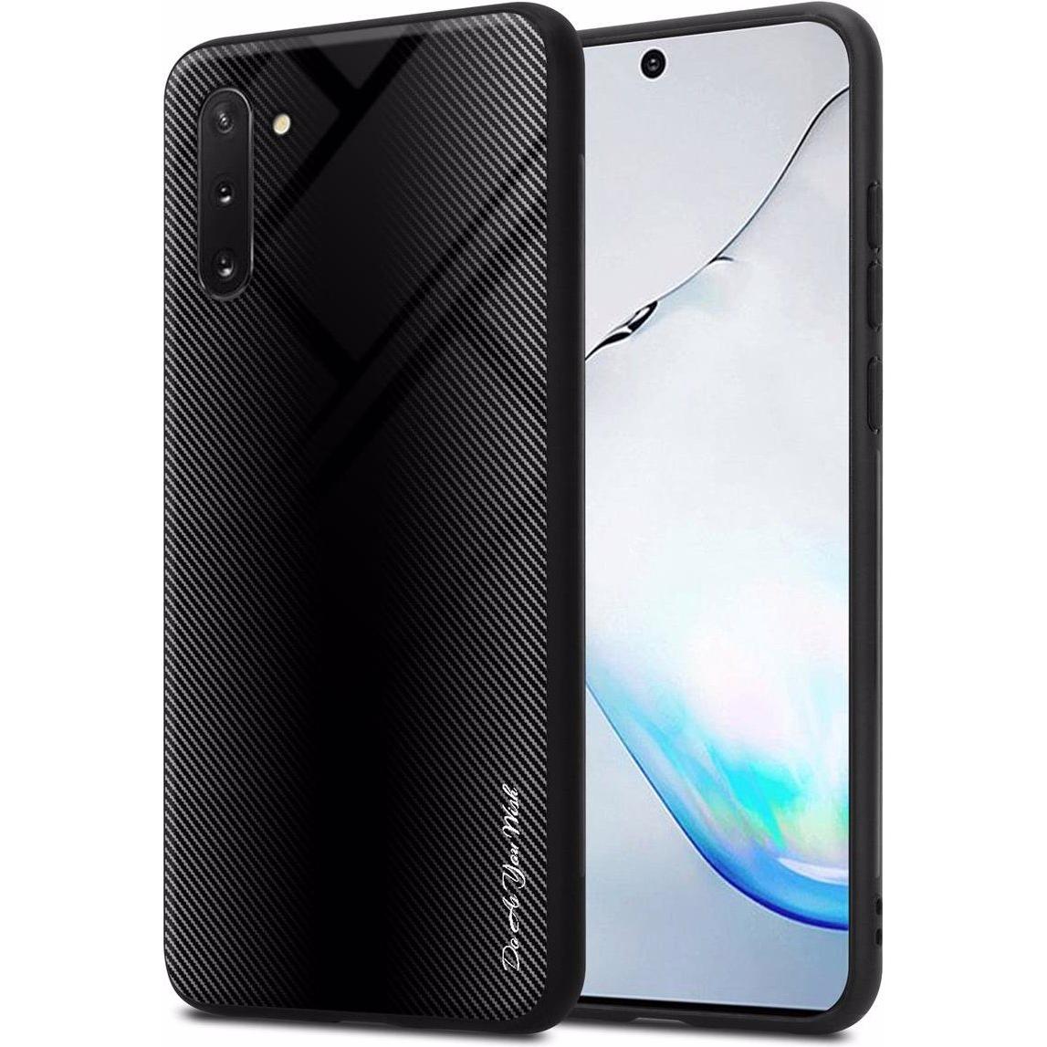 Cadorabo TPU Gestreiftes Glas Cover (Samsung Galaxy Note 10), Smartphone Hülle, Schwarz