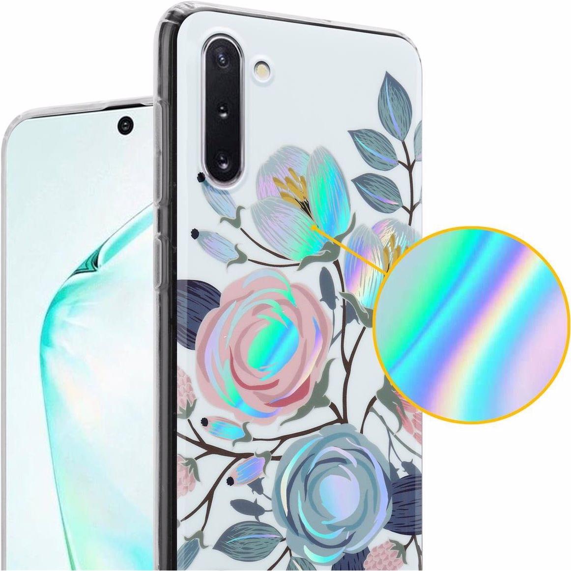 Thumbnail - Cadorabo IMD TPU Bunte Blumen & Blätter Cover (Samsung Galaxy Note 10), Smartphone Hülle, Weiss