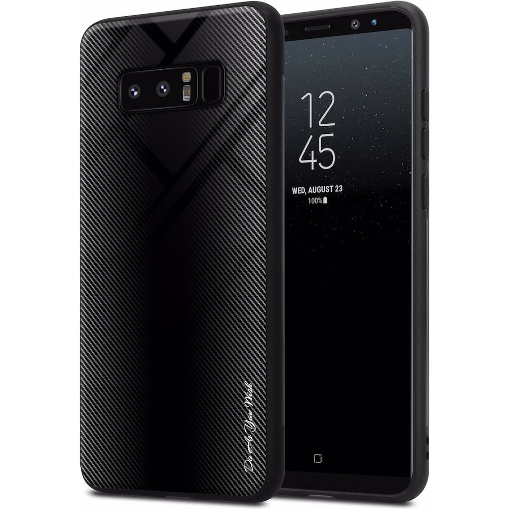 Cadorabo TPU Gestreiftes Glas Cover (Samsung Galaxy Note 8), Smartphone Hülle, Schwarz