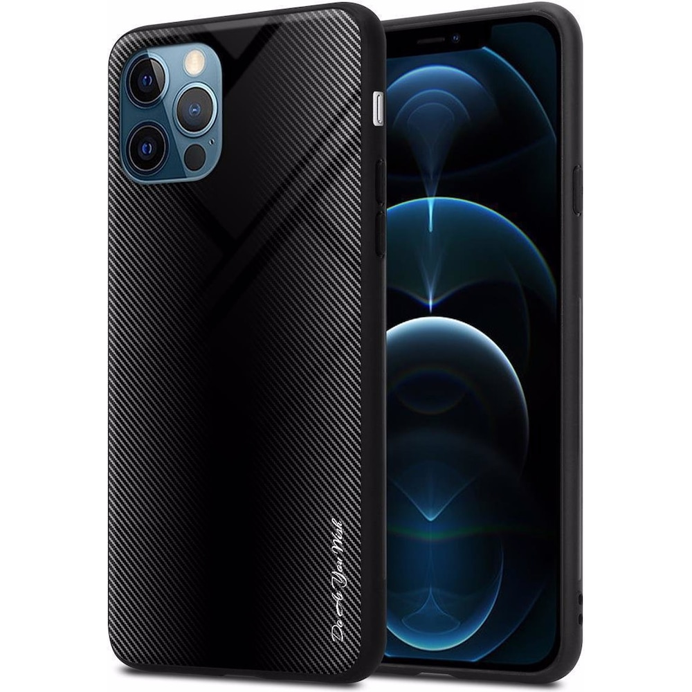 Cadorabo TPU Gestreiftes Glas Cover (Realme 12 Pro+, Apple iPhone 12), Smartphone Hülle, Schwarz