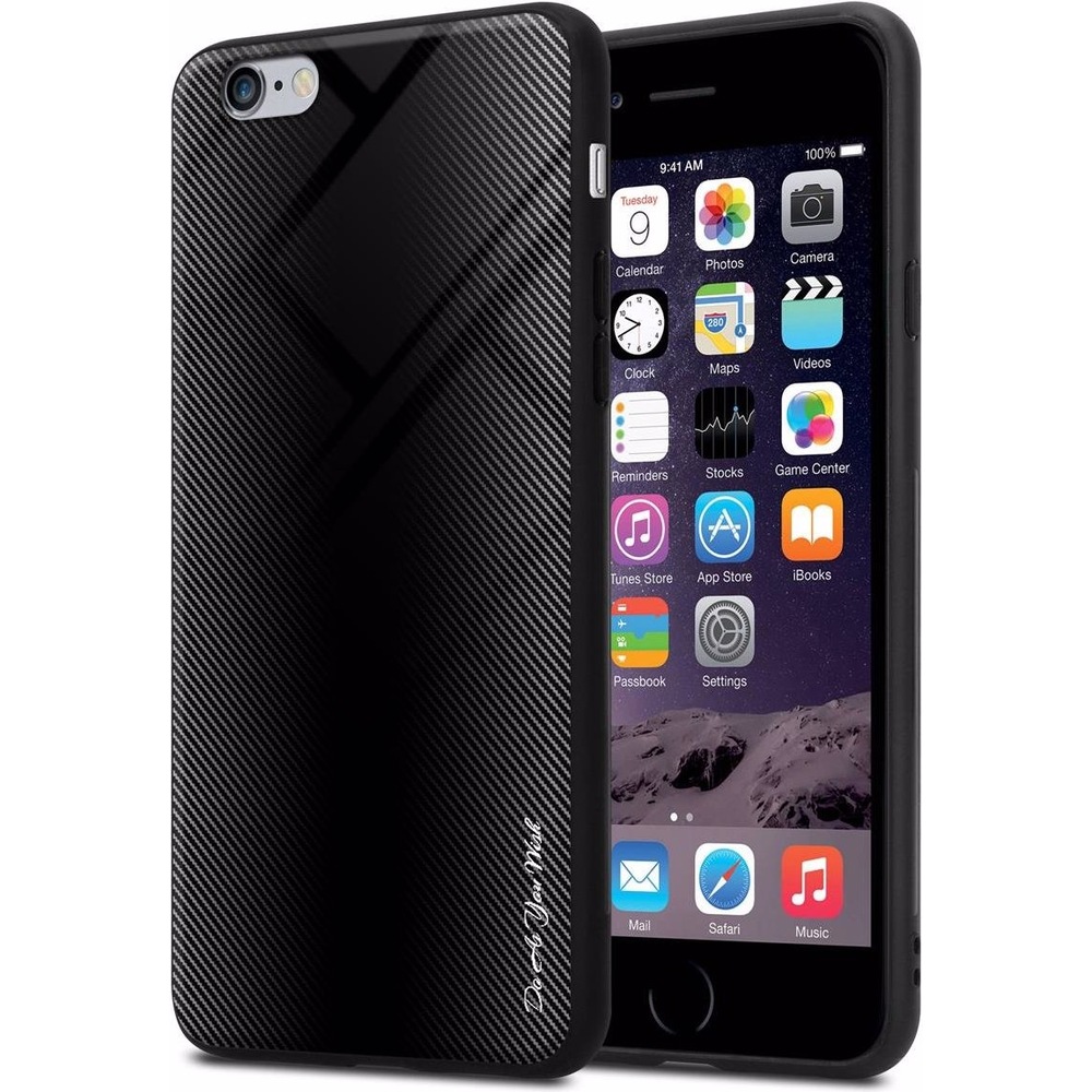 Cadorabo TPU Gestreiftes Glas Cover (iPhone 6s+, iPhone 6+), Smartphone Hülle, Schwarz