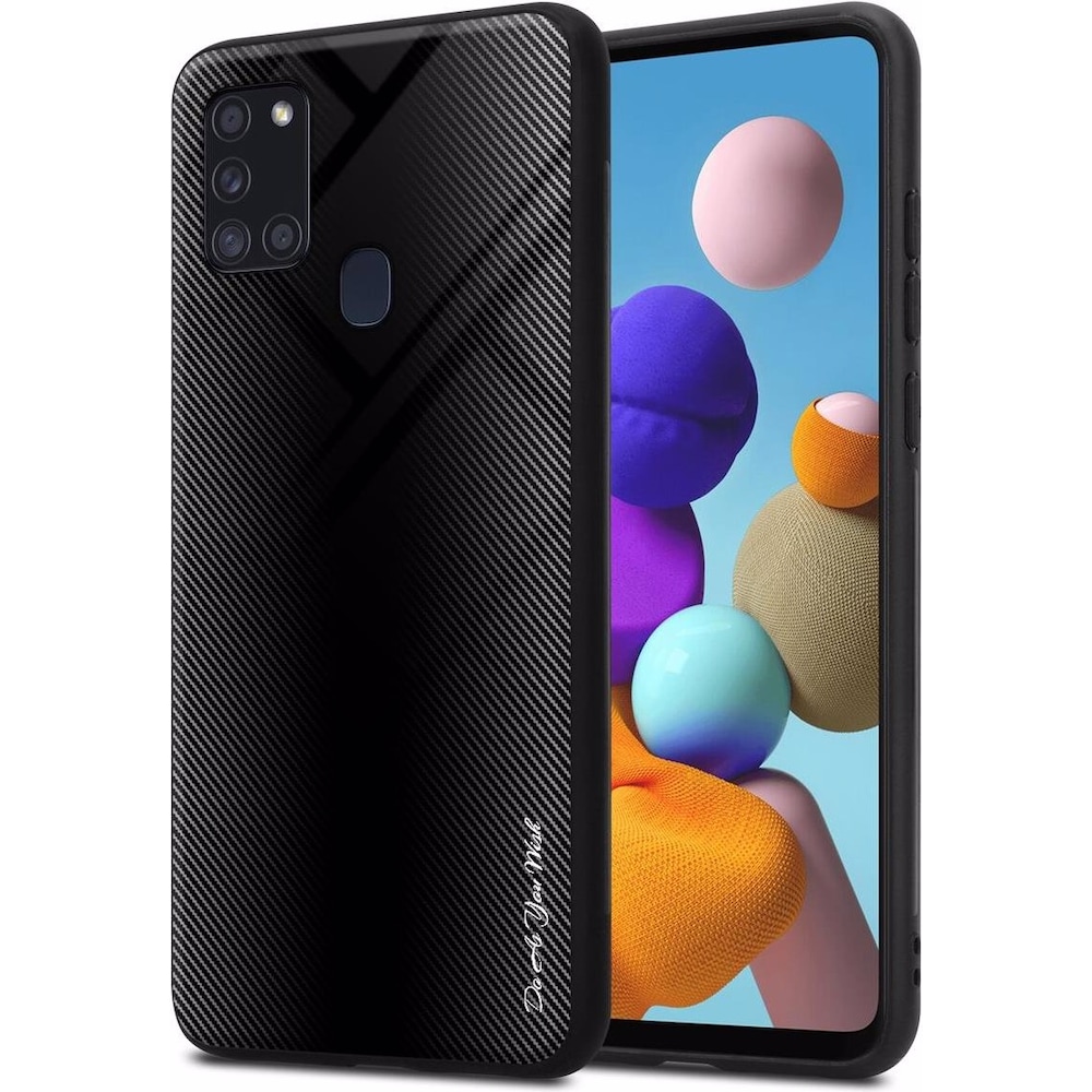 Cadorabo TPU Gestreiftes Glas Cover (Samsung Galaxy A21s), Smartphone Hülle, Schwarz