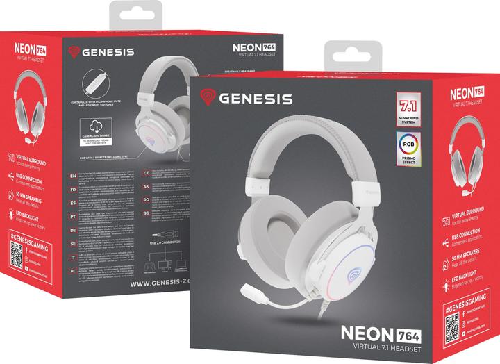 Produktbild Genesis Gaming headset with microphone NEON 764/7.1/USB/Wire/Stand/White (Kabelgebunden)