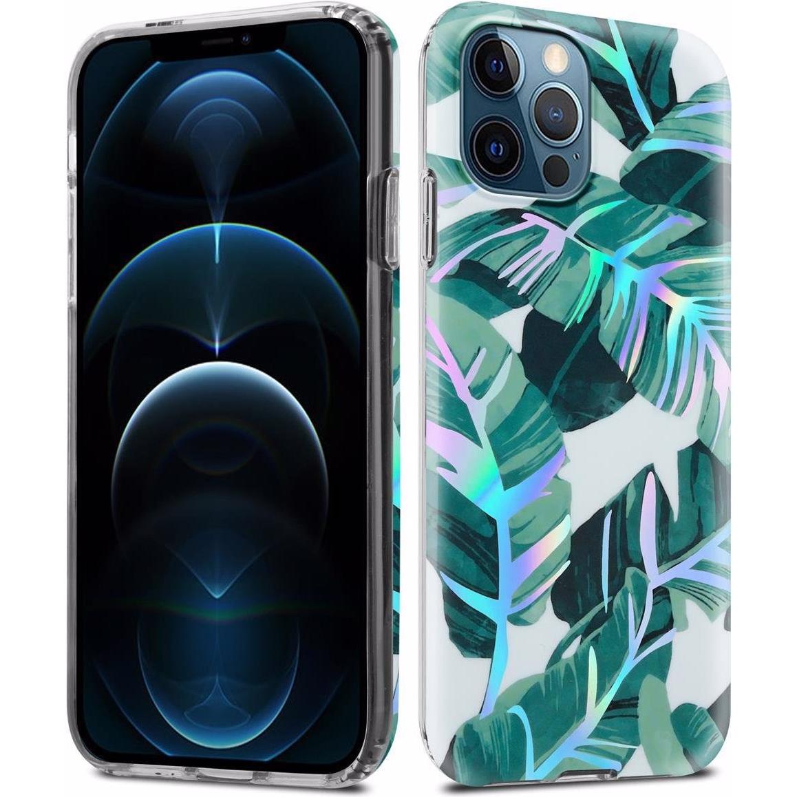Cadorabo IMD TPU Bunte Blumen & Blätter Cover (Apple iPhone 12 Pro Max), Smartphone Hülle, Weiss