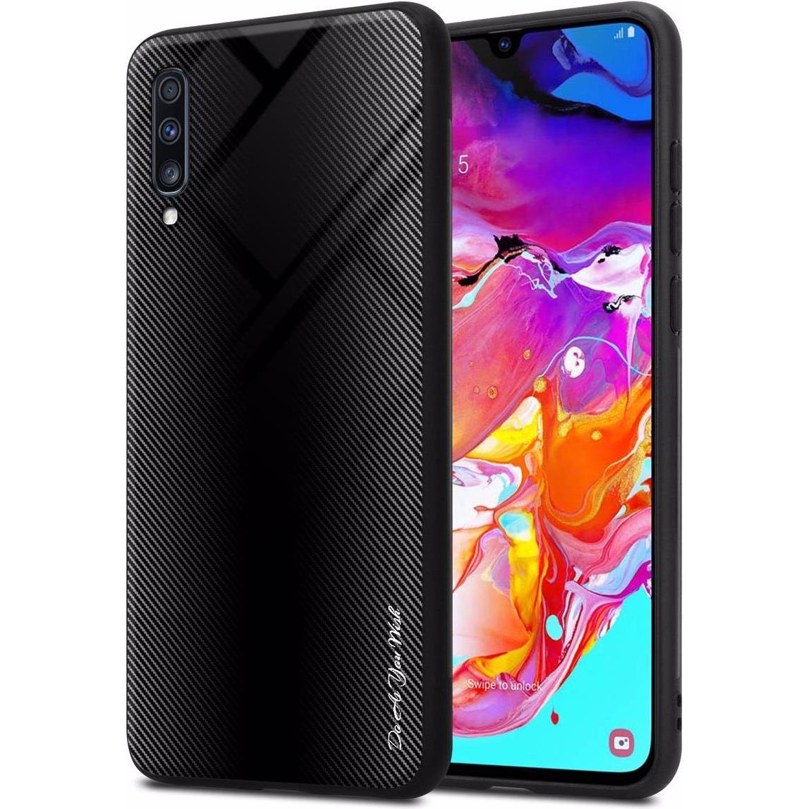Cadorabo TPU Gestreiftes Glas Cover (Samsung Galaxy A70, Samsung Galaxy A70S), Smartphone Hülle, Schwarz