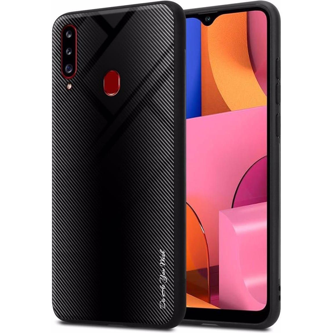 Cadorabo TPU Gestreiftes Glas Cover (Samsung Galaxy A20s), Smartphone Hülle, Schwarz