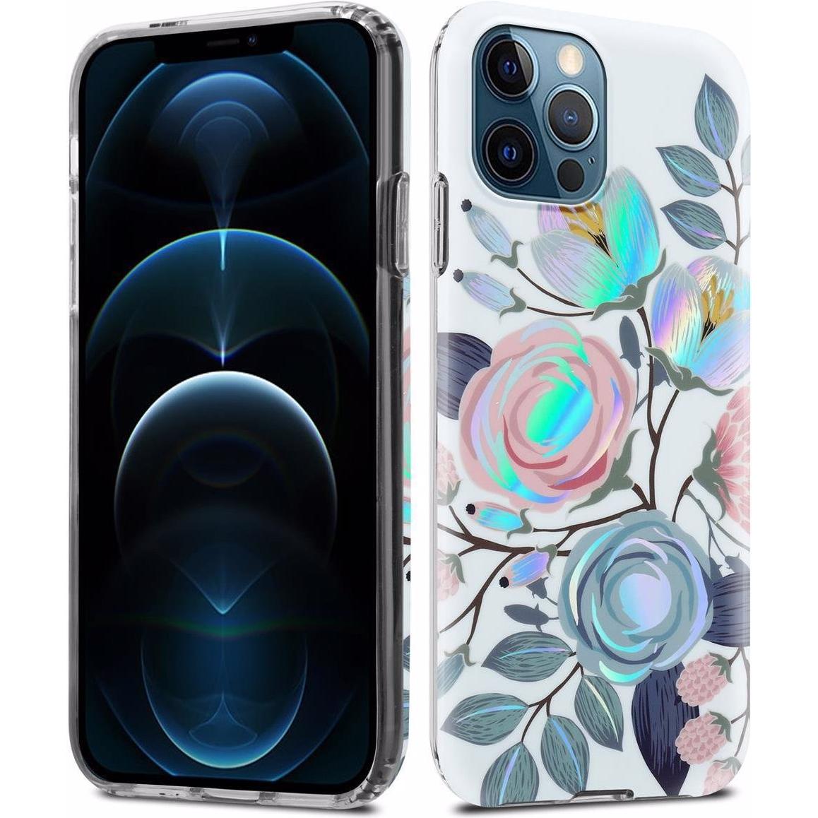 Cadorabo IMD TPU Bunte Blumen & Blätter Cover (Apple iPhone 12 Pro Max), Smartphone Hülle, Weiss