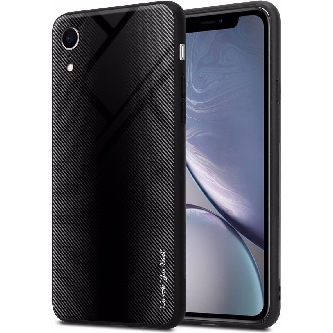 Cadorabo TPU Gestreiftes Glas Cover (Apple iPhone XR), Smartphone Hülle, Schwarz