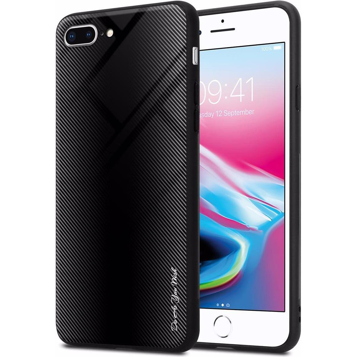 Cadorabo TPU Gestreiftes Glas Cover (Apple iPhone 8 Plus, Apple iPhone 7 Plus), Smartphone Hülle, Schwarz