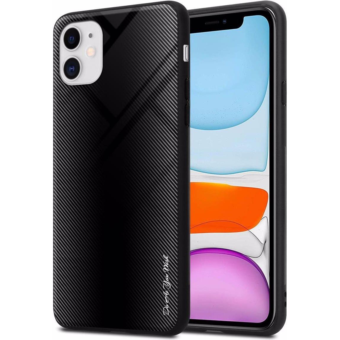 Cadorabo TPU Gestreiftes Glas Cover (Apple iPhone 11), Smartphone Hülle, Schwarz