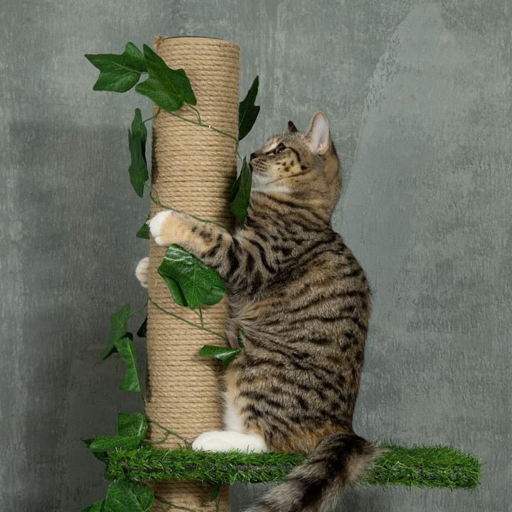 Produktbild PawHut Katzenbaum Spanplatte (242 cm, Grün+Gelb)