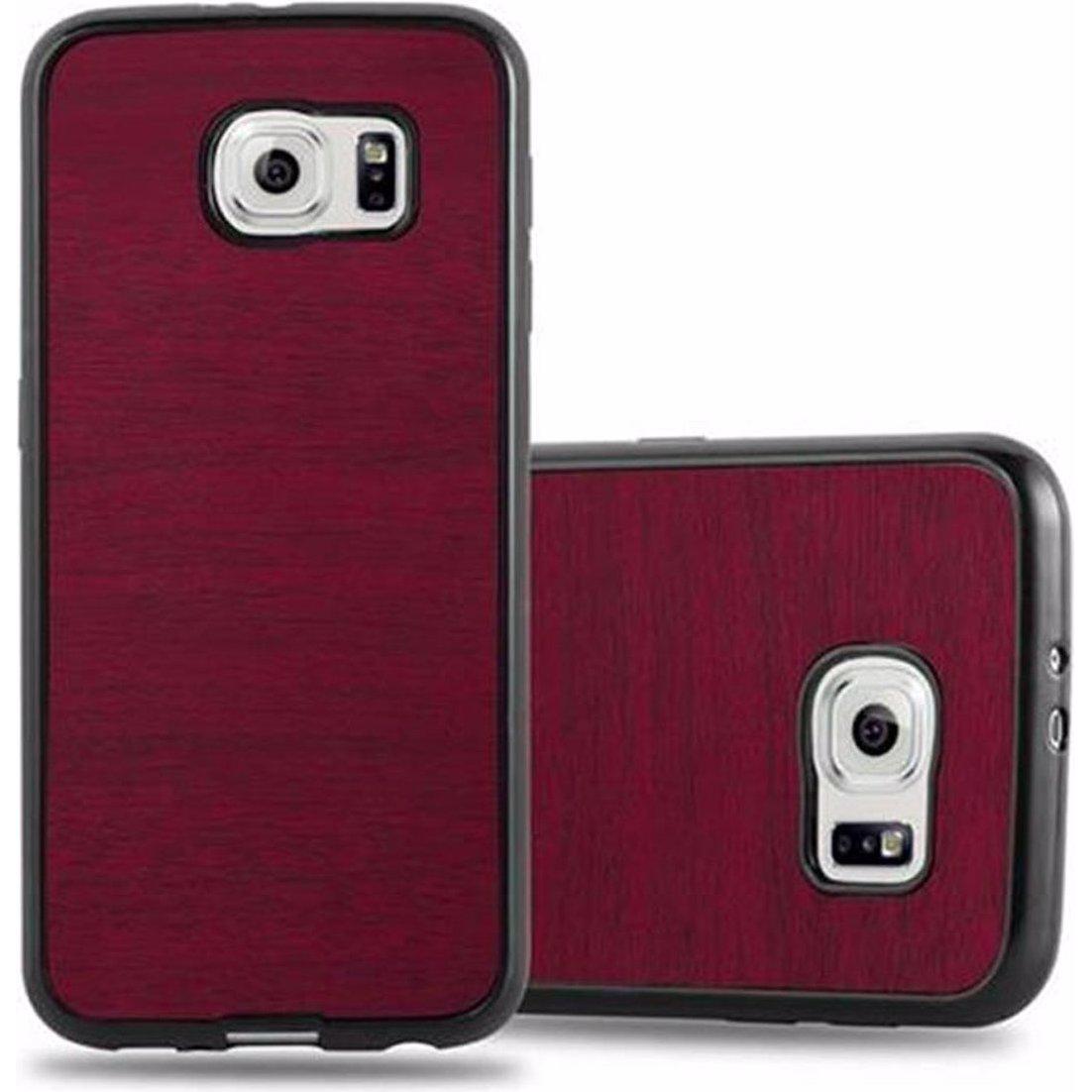 Cadorabo TPU Wooden Cover (Samsung Galaxy S6), Smartphone Hülle, Rot