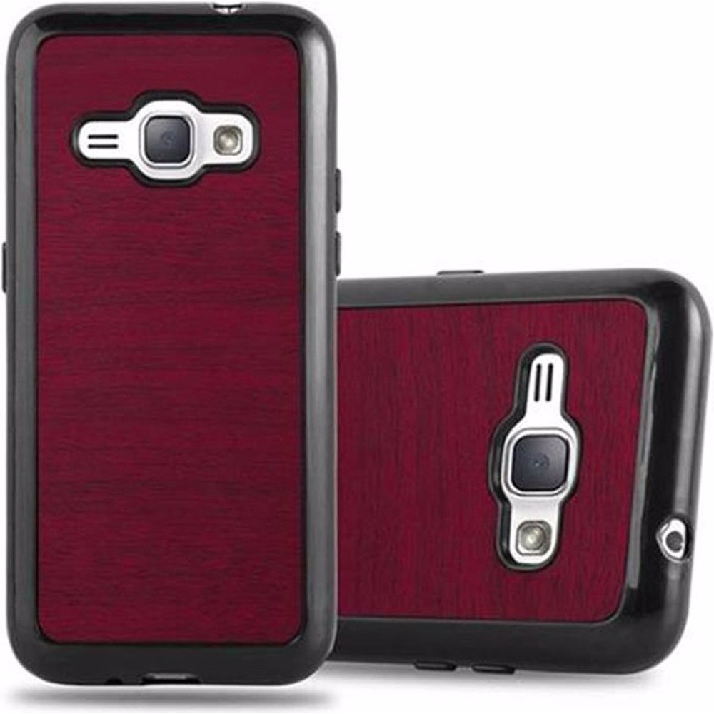 Cadorabo TPU Wooden Cover (Samsung Galaxy J1 (2016)), Smartphone Hülle, Rot