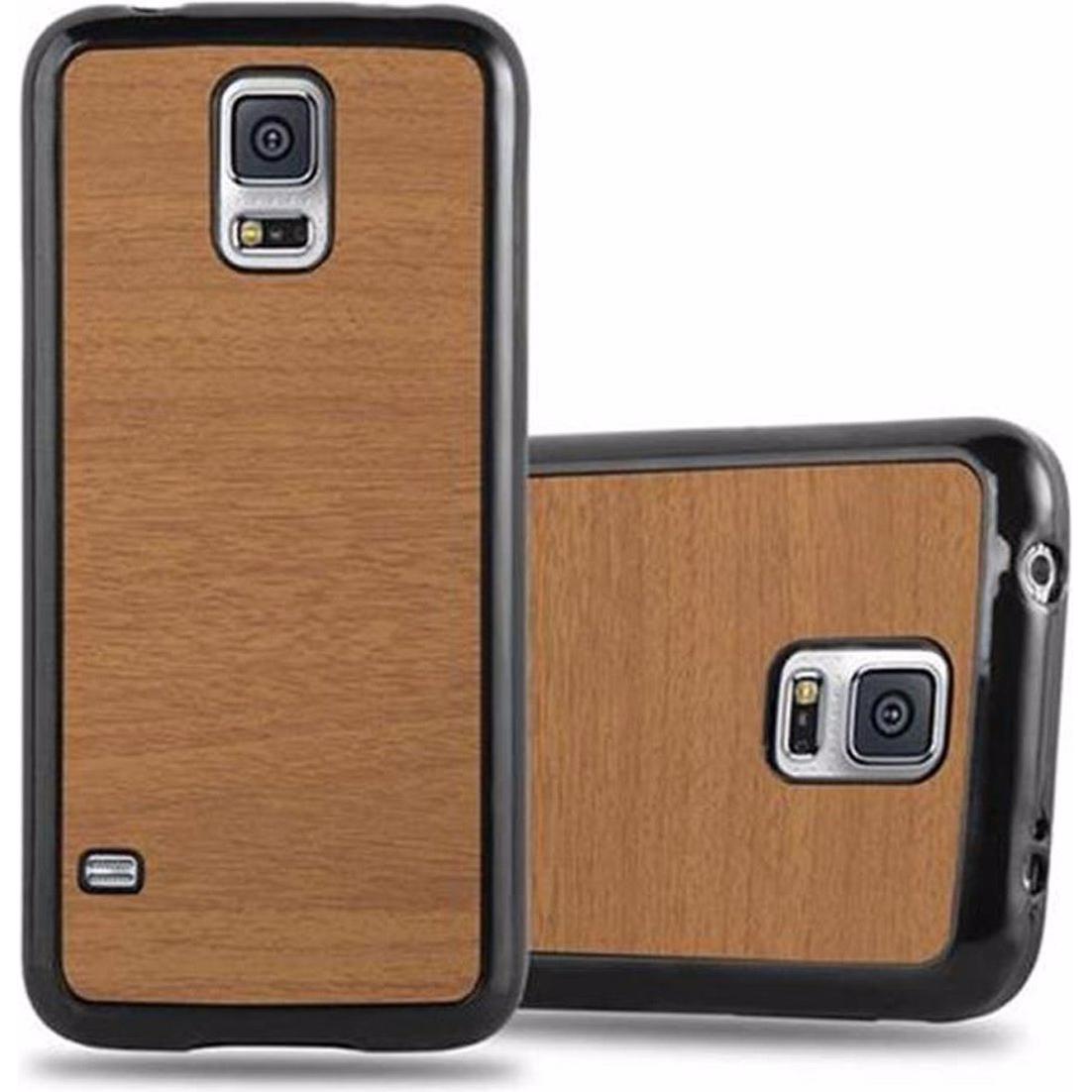 Thumbnail - Cadorabo TPU Wooden Cover (Samsung Galaxy S5, Samsung Galaxy S5 Neo), Smartphone Hülle, Braun