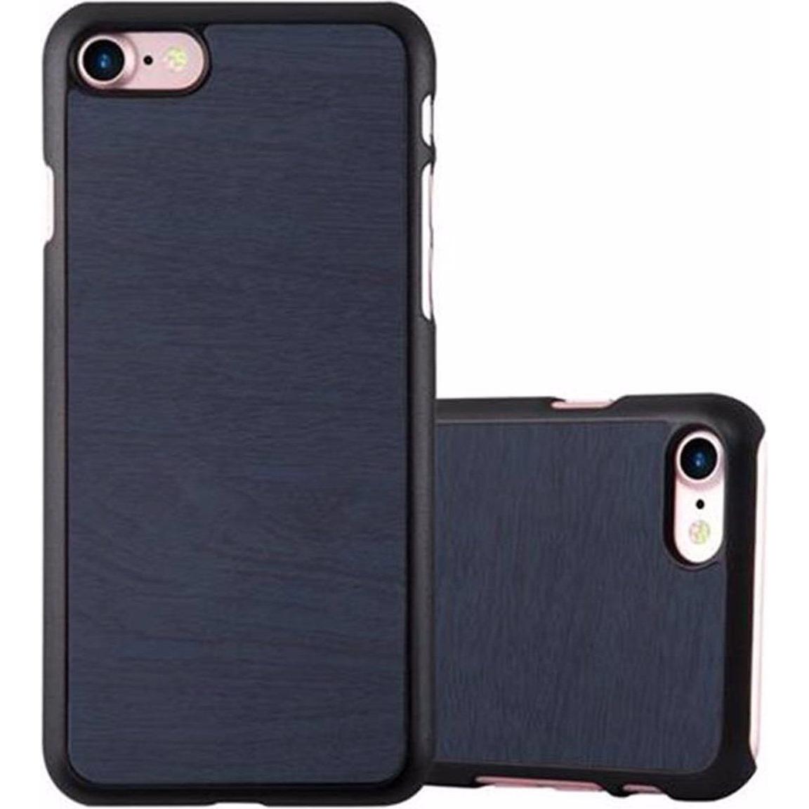 Cadorabo TPU Wooden Cover (Apple iPhone 7, Apple iPhone SE (2nd Gen)), Smartphone Hülle, Blau