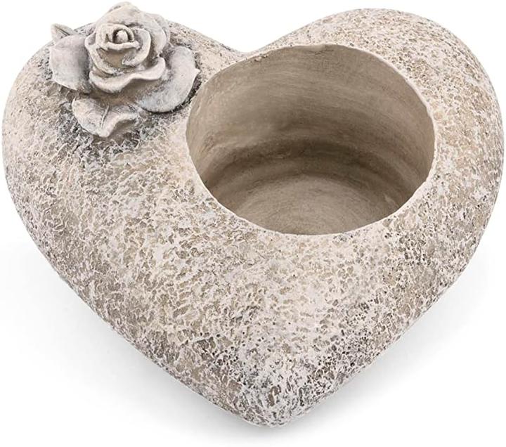 Produktbild Novaliv Grabschmuck I Herz Rose I Grau I Grabdeko Herz Grabherz grabdekoration Gedenkstein