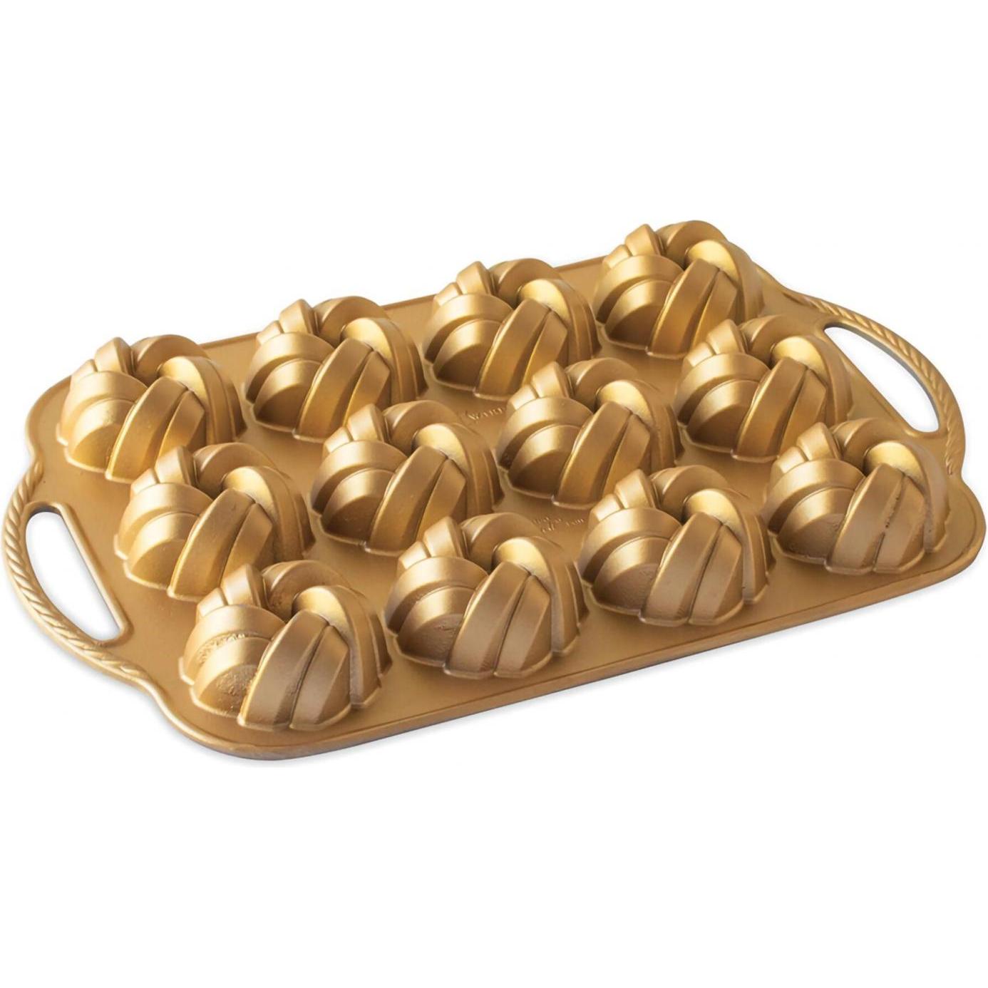 Nordic Ware 75th Anniversary Braided Mini Bundt Pan, Backform, Gold
