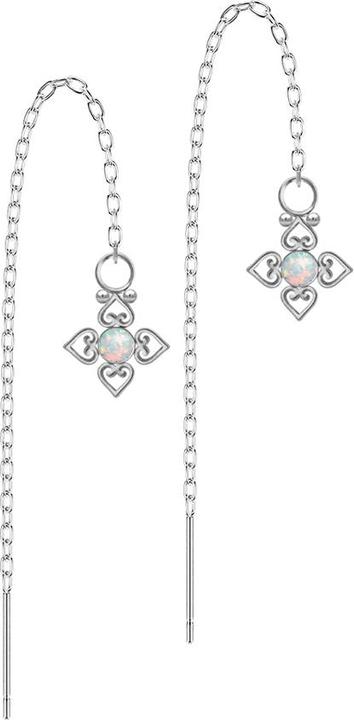 Actual product image Star Piercing Ohrstecker silber freifallende Kette Opal weiss vier filigrane Herzen (without brass, Surgical steel 316L)