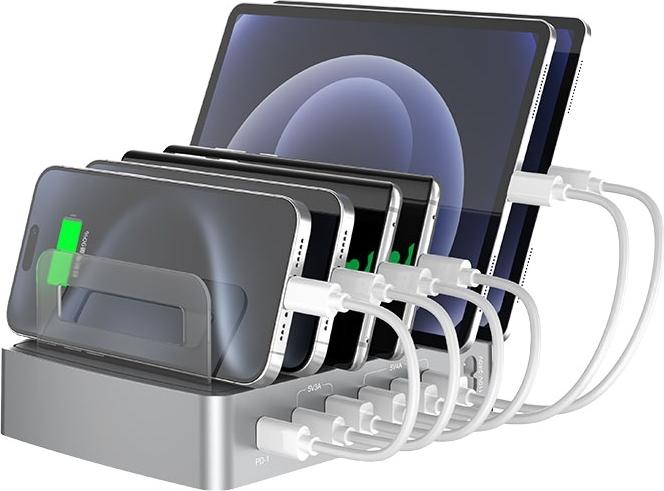 PhoneLook Universelles 72W Multi-Telefon-Ladestation Schneller Multi-Port-Ladegerät mit 2x Typ-C, 4x USB, DC u (72 W, 6 Ports)