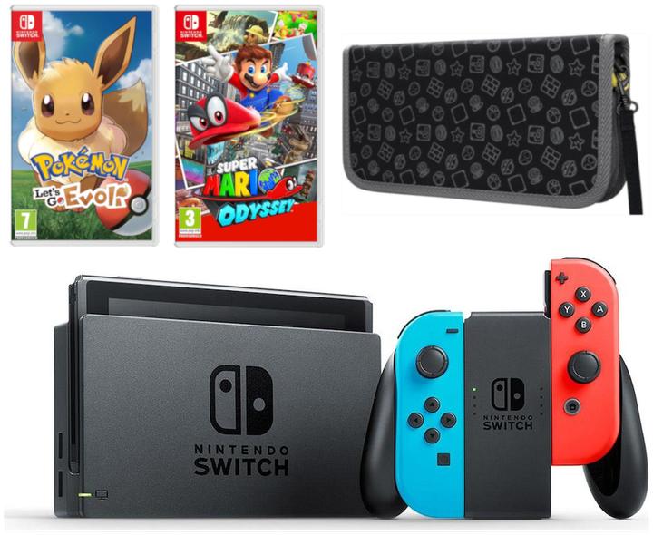Image du produit Nintendo Switch + Let's Go Evoli + Mario Odyssey + Case
