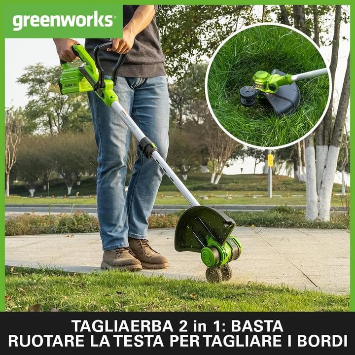 Produktbild Greenworks Akku-Grastrimmer mit Rad für kleine bis mittlere Gärten, automatischer Fadenvorschub (Trimmfaden)