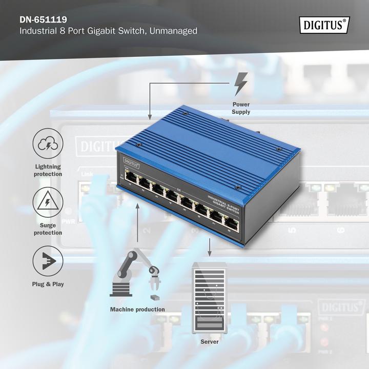 Productafbeelding Digitus Industriële 8-poorts Gigabit schakelaar (8 ports)
