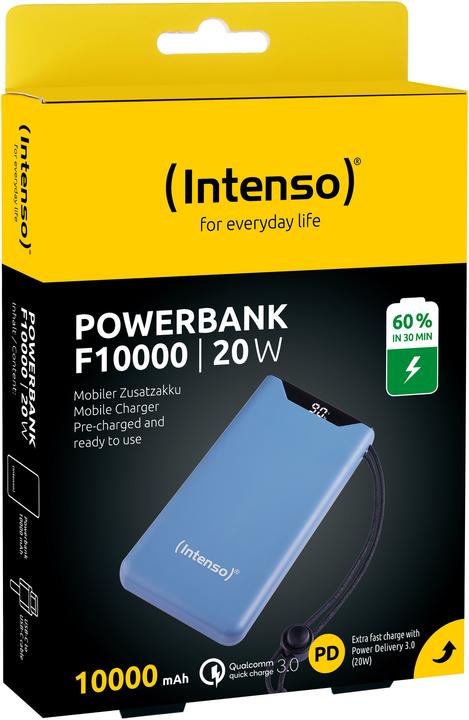 Actual product image Intenso Powerbank F10000 Blue (blue, 10,000 mAh, PD 3.0, Quick Charge 3.0) (10000 mAh, 20 W, 37 Wh)