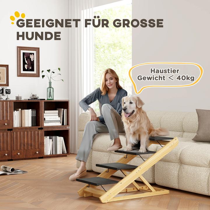 Actual product image PawHut Haustiertreppe Kiefernholz, Polyester Naturholz (Cat, Dog, Foldable)