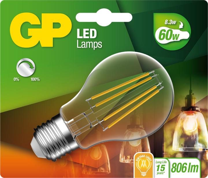 Actual product image GP Lighting Lighting Filament Classic E27 7W (60W) dimmable 806 lm (E27, 7 W, 806 lm, 1 x, E)