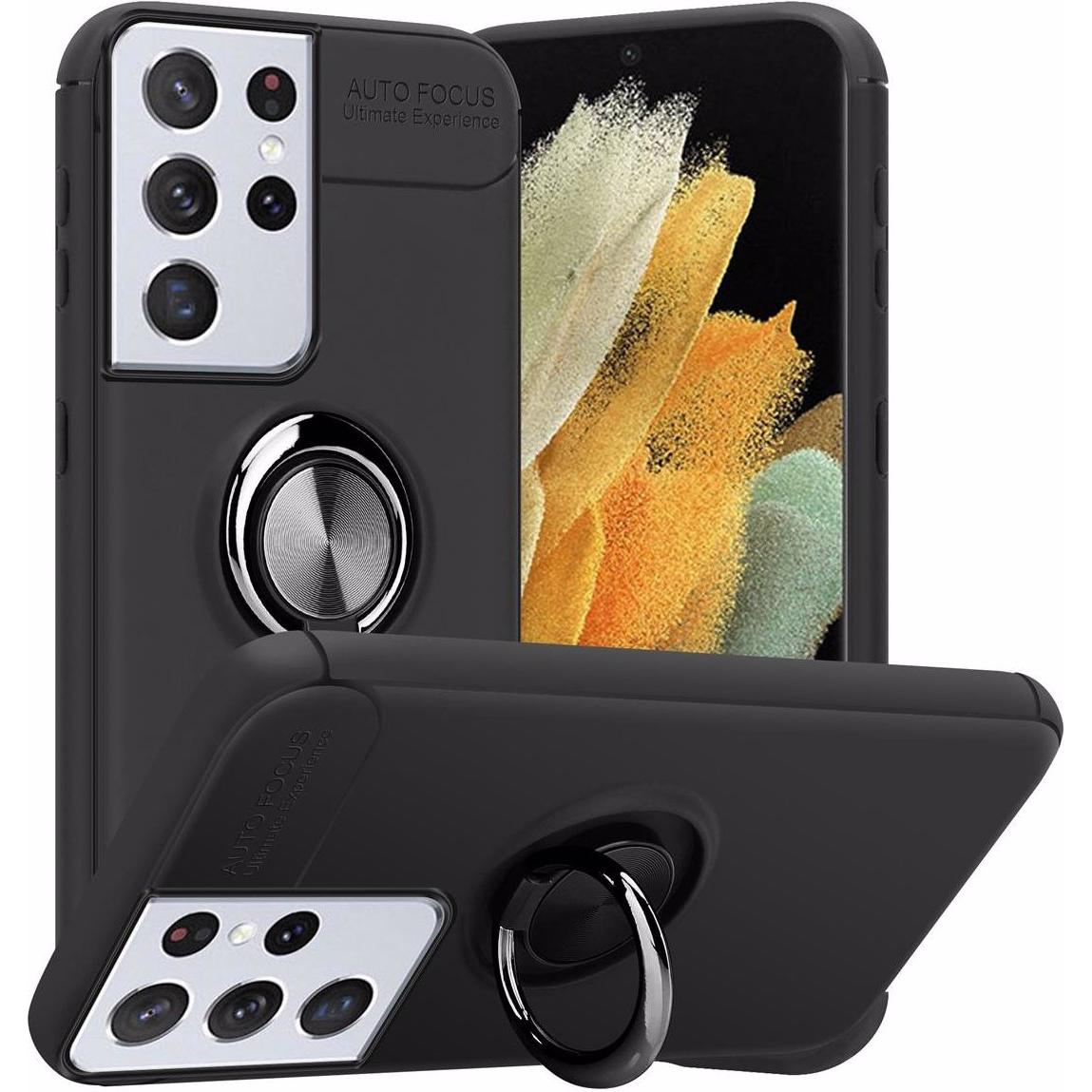 Cadorabo TPU Auto Fokus Cover (Samsung Galaxy S21 Ultra), Smartphone Hülle, Schwarz
