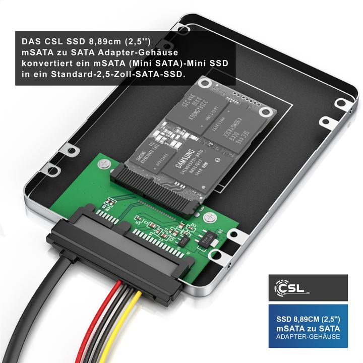 Produktbild CSL Festplattengehäuse, SSD 8,89cm (2,5) mSATA zu SATA Adapter, max. 7mm Einbauhöhe, Festplatten-Gehäuse