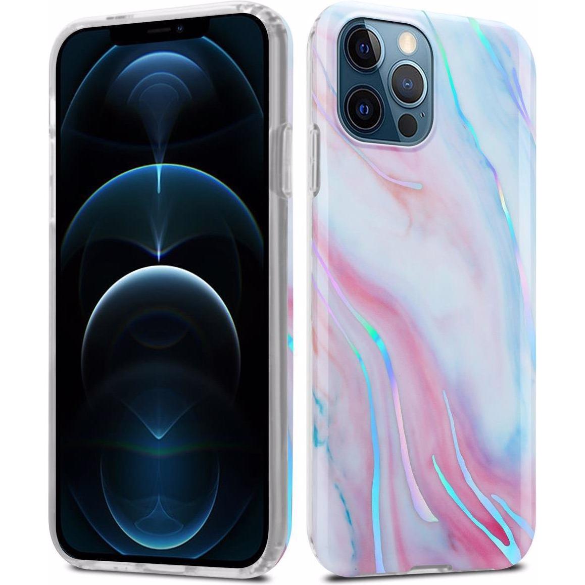 Cadorabo IMD TPU Bunter Marmor Cover (Apple iPhone 12 Pro Max), Smartphone Hülle, Weiss
